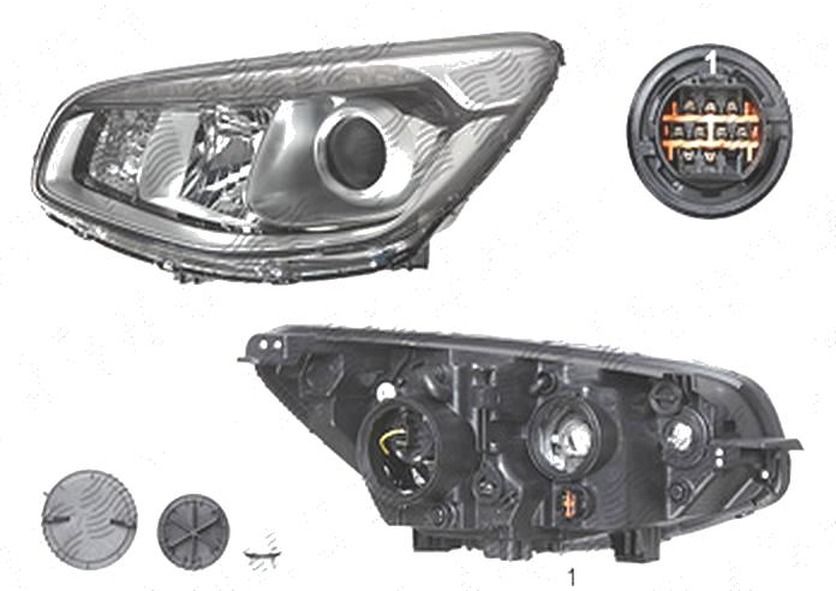 Far Kia Soul (Am), 07.2013-, fata, stanga/dreapta, lense; cu LED daytime running light; H7+H7+PY21W; electric; fara motoras
