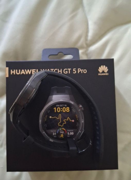 Смарт часовник Huawei Watch GT 5 Pro, 46mm, Tarnish Titanium Case, Black Fluoroelastomer Strap