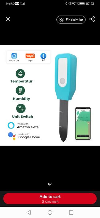 Tester de Sol Inteligent Tuya cu Wireless, Măsurator de Temperatură și