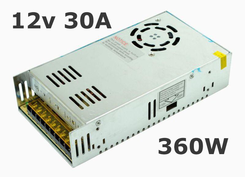 Блок питания импульсный 12 вольт 30 ампер 12V30A на камеры наблюдения .