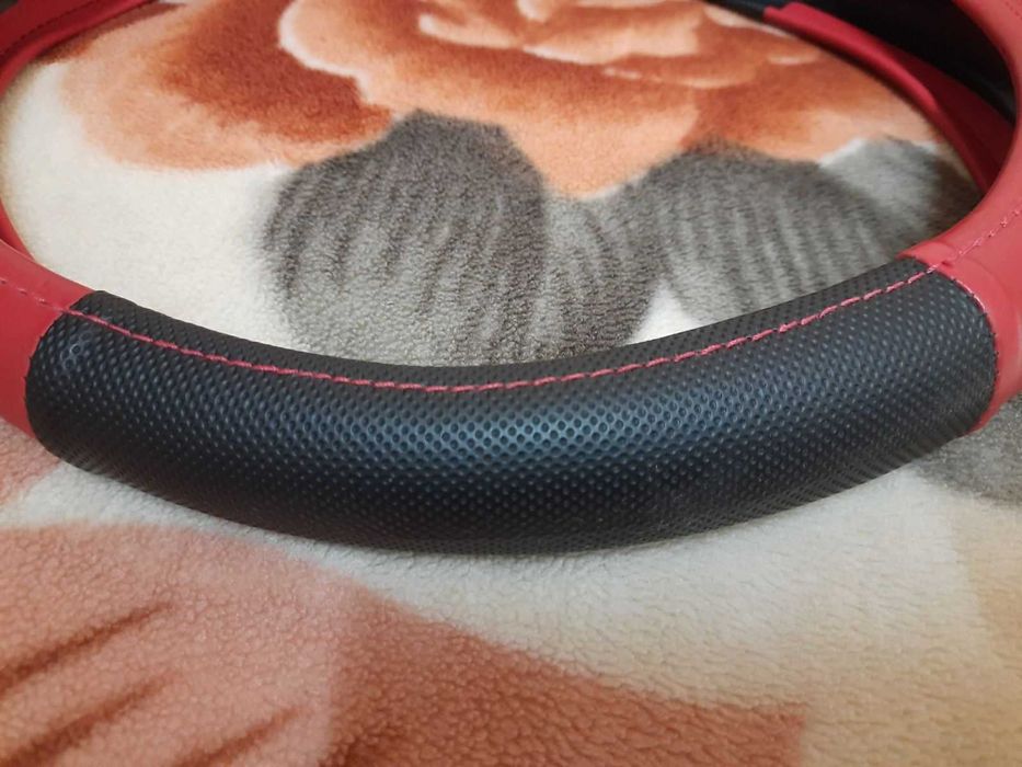 Стилен калъф за волан с антиплъзгащо покритие, червено, 38 см диаметър