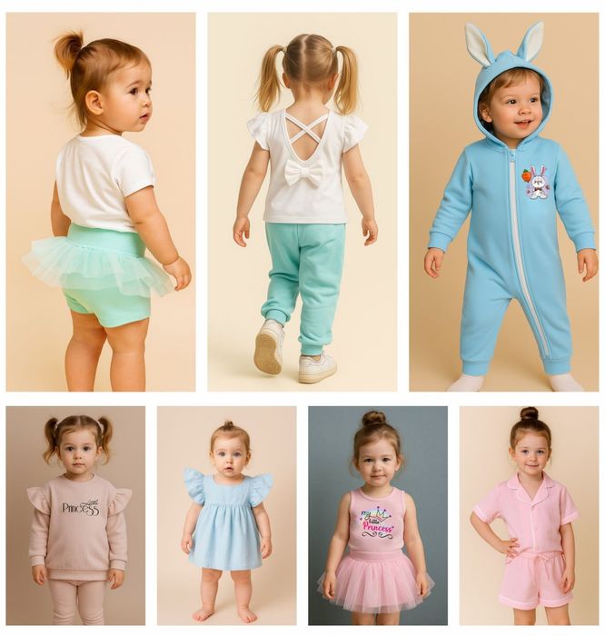 Biz 0-5 yillik bolalar kiyimlarini ulgurji ishlab chiqaramiz. Производ