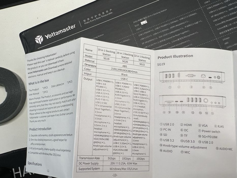 Докинг станция HDMI, USB3.1, display port