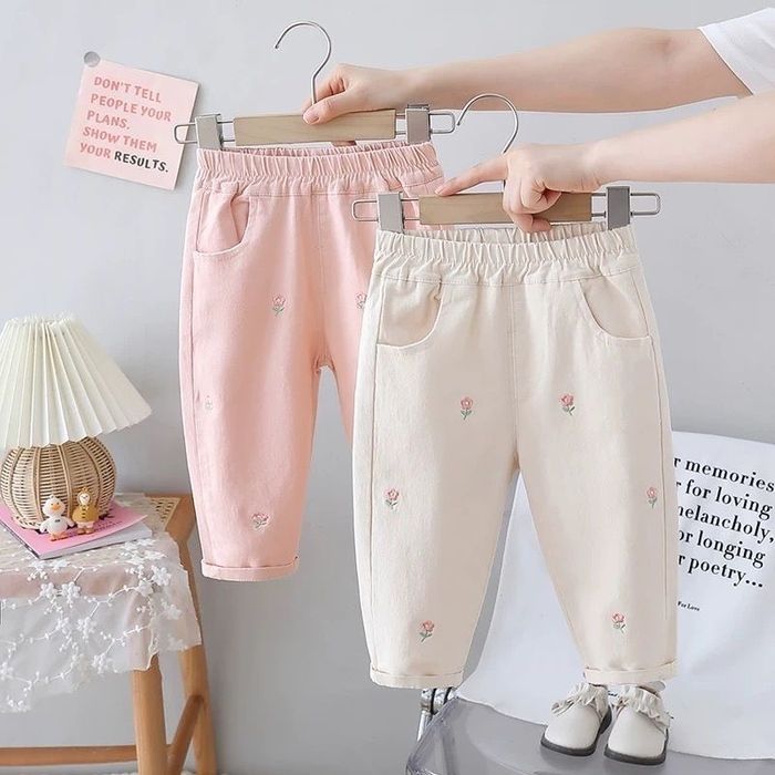 Джинсы с вышивкой и рубашка из хлопка для девочек, весна лето