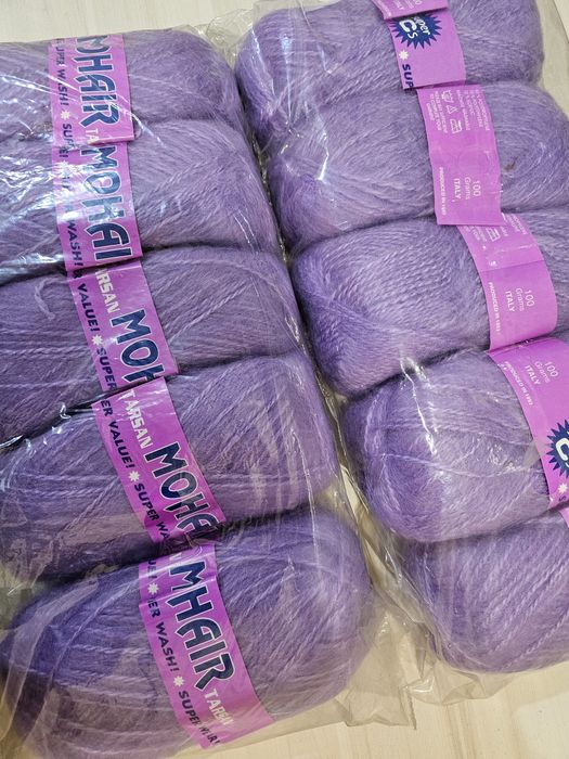 Пряжа. Мохер.  Лиловый. Красный и серый