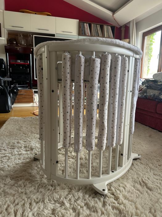 Patut stokke 0-5 ani  pat mic plus extensie 2 saltele baldachin