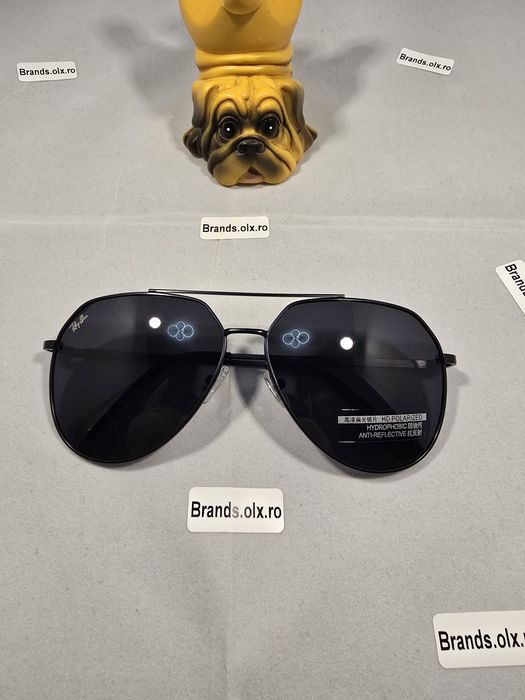 Promotie - Ochelari de soare Ray-Ban Aviator, lentile negre polarizate antireflex, rama neagra pilot shaped