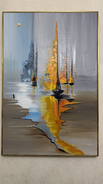 Большая картина 120×100 «Тихое сияние» — современная абстракция,