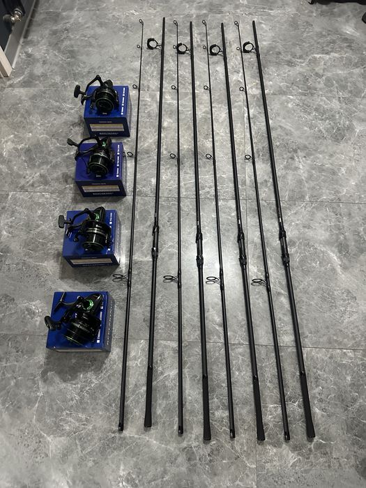 Set 4 lansete FL Ultra Team Carp 3.90m, 3.75lbs + 4 mulinete REELSKING TM10000