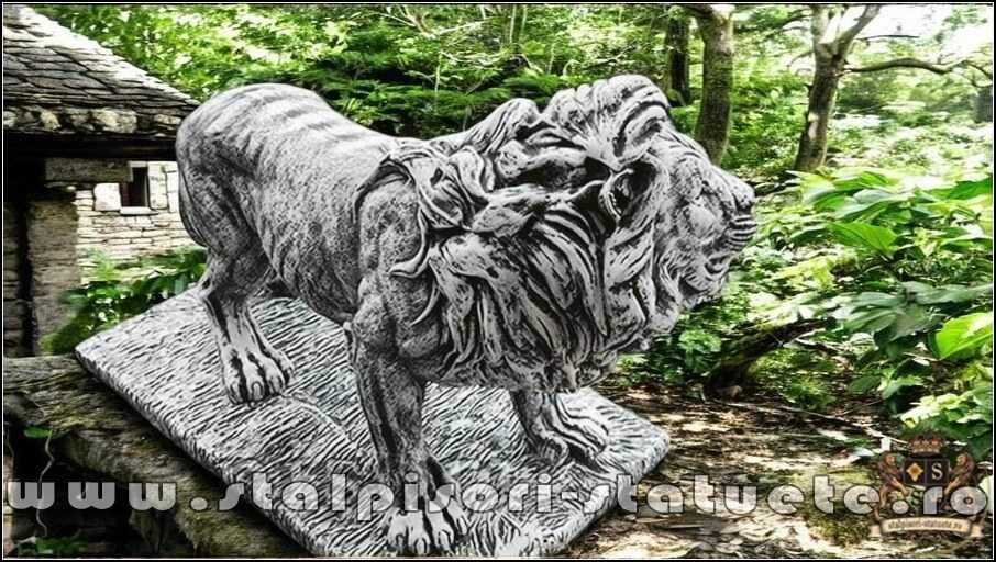 Statuetă leu mare în picioare, gri patinat, model S33.