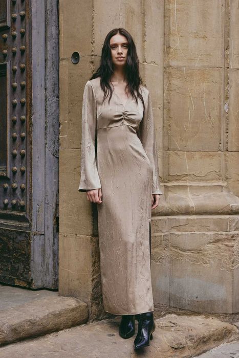 Rochie lunga stil metalic bronz ONLY