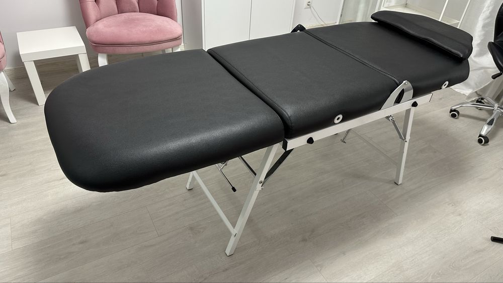 vidaXL Scaun tratament facial, înlocuitor piele, 185x78x76 cm, negru
