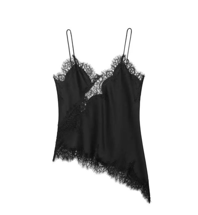 Сатенен топ с дантела син и черен