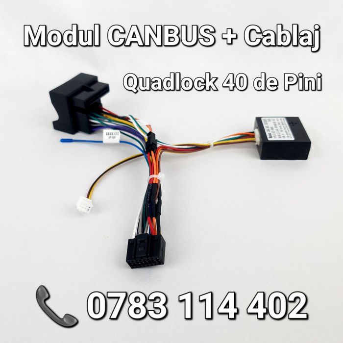 Cablu Adaptor Pt Navigație Android VAG VW Audi Skoda Seat–Quadlock 40 Pini + Modul CANBUS–Cablaj Multimedia Auto–Comenzi Volan–Kit Complet Plug & Play
