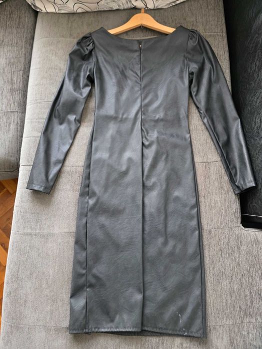 Дамска черна кожена рокля