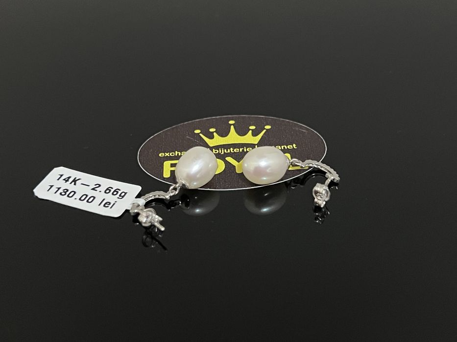 Bijuteria Royal CB : Cercei dama aur alb nou 2,66gr