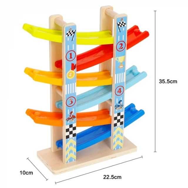 Pista cu 4  masinute, KOMAZI®, traseu cu 6 rampe, multicolor