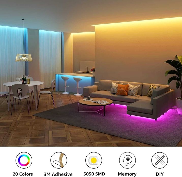 Lepro Самозалепваща се RGB LED лента 20 м (2 x 10 метра)