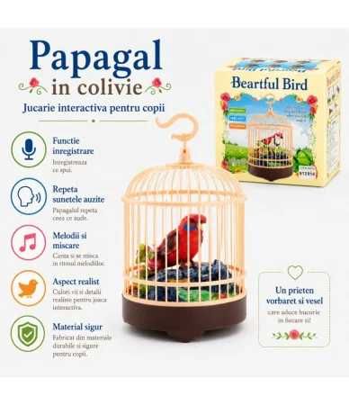 Papagal Interactiv in Colivie cu Inregistrare si Repetare Vocala, Sunete si Miscare, Jucarie Electronica pentru Copii 3 Ani+