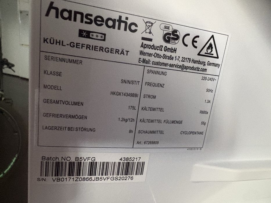 Комбиниран хладилник Hanseatic HKGK14349BBI 175 L
