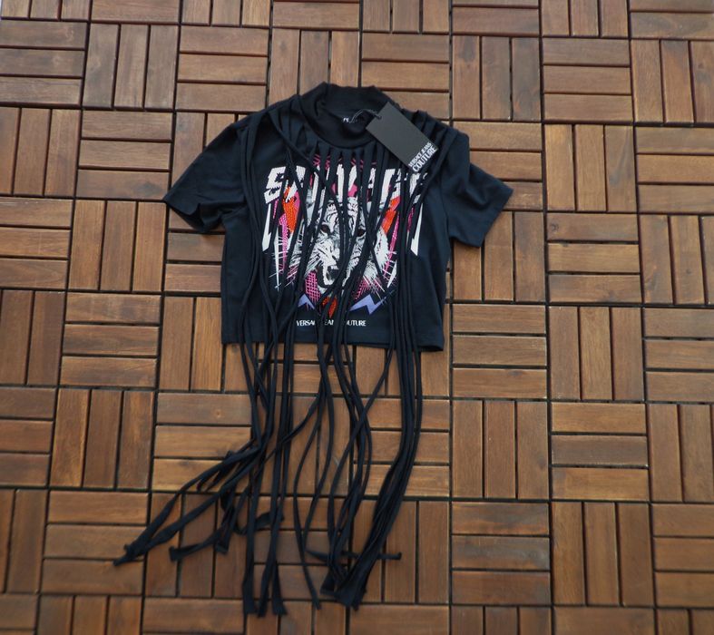 Дамска тениска Versace Jeans Black Fringed T-shirt