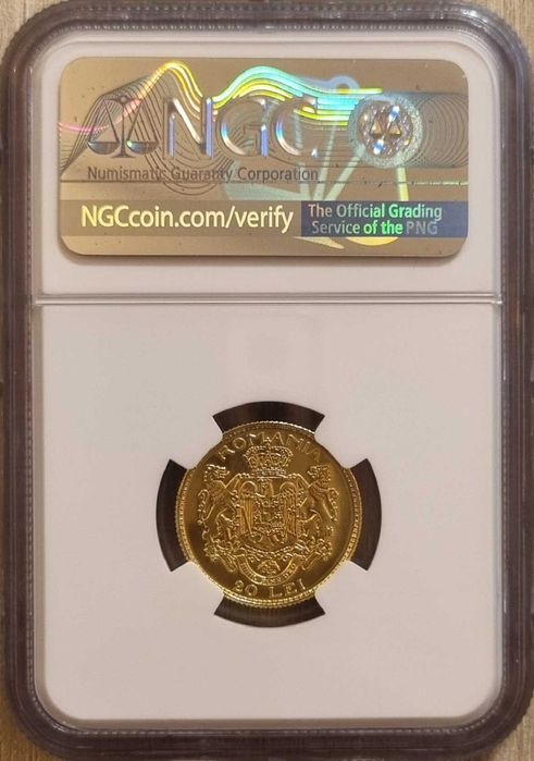 Moneda 20 lei aur, Ferdinand 1922 rebatere BNR 2008, gradata NGC MS 68