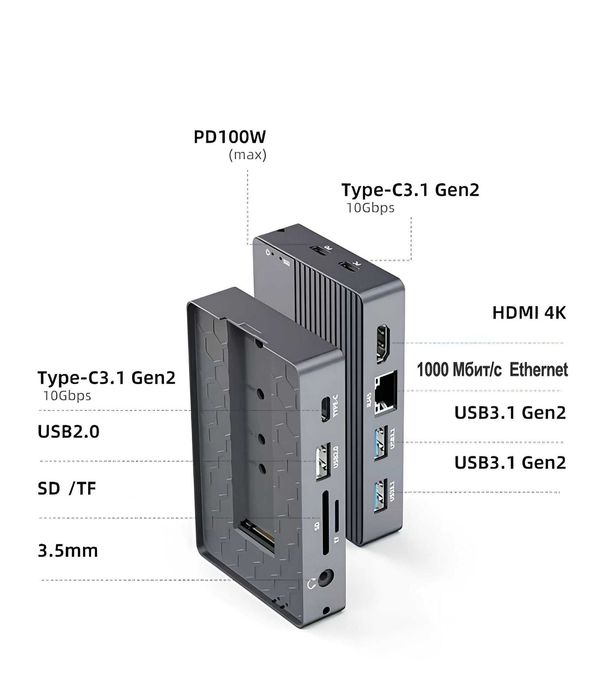 FiRSMART 10-в-1 док станция гибрид  USB-C HUB M.2 NVMe/SATA SSD