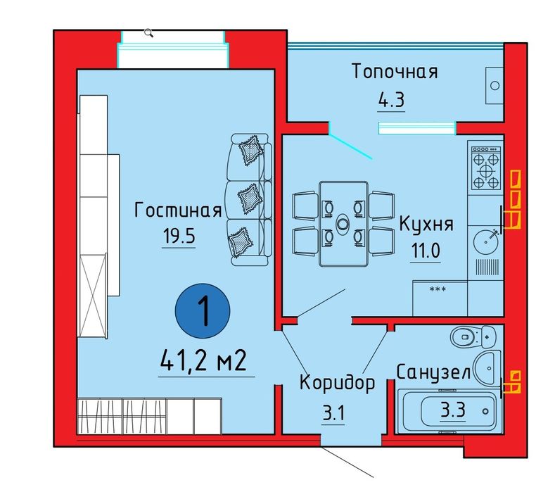 1ком квартира в новом доме