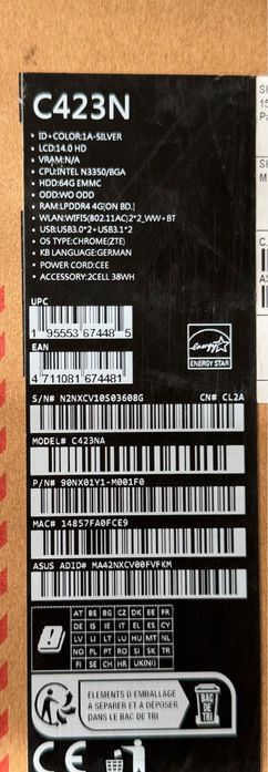 Asus chromebook c423n silver touchscreen