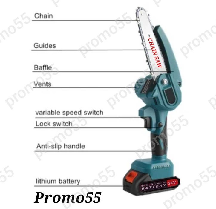 ПРОМОЦИЯ! Акумулаторен Мини Верижен Трион 6 Инча Две Батерии 24V куфар