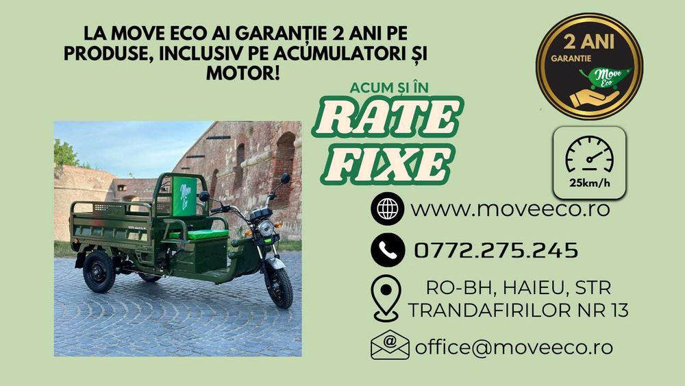 Triciclu electric MoveEco omologat limitat 25 km/h - Garantie 2 ANI