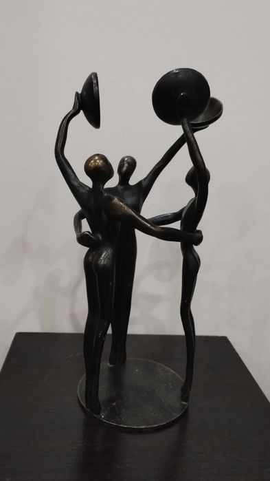 Винтидж декоративна статуетка Три фигури с модернистичен дизайн. Метал