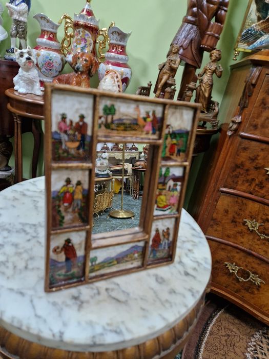 Страхотно антикварно колекционерско огледало ръчно изрисувано