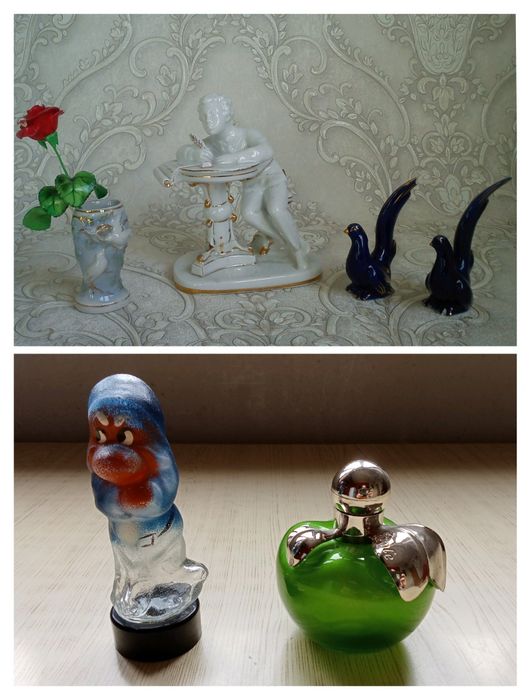 Фарфоровые статуэтки, вазочка и флакон от духов