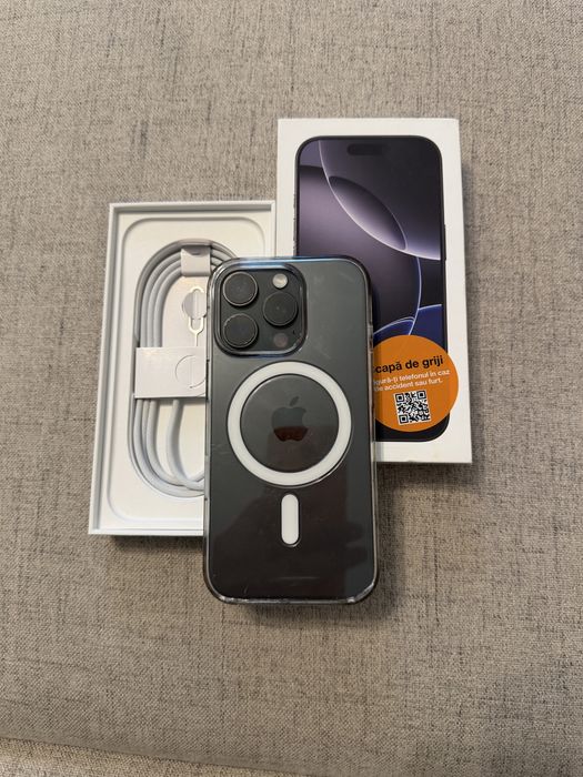 iphone 16 pro black titanium 256gb impecabil, baterie 100%