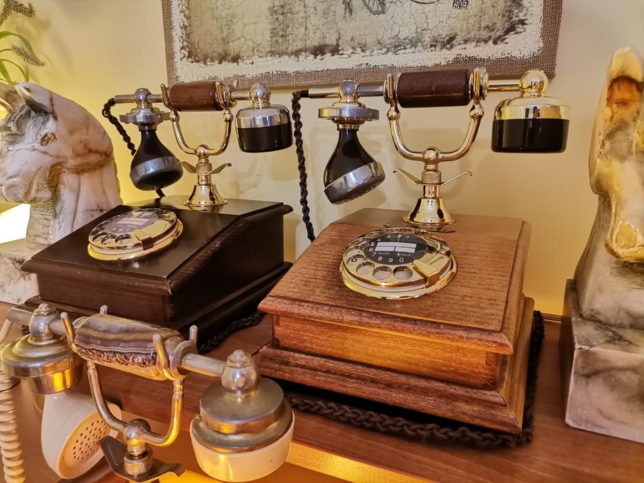 Нощна лампа Старинен ретро домашен телефон от бронз, мрамор и дърво