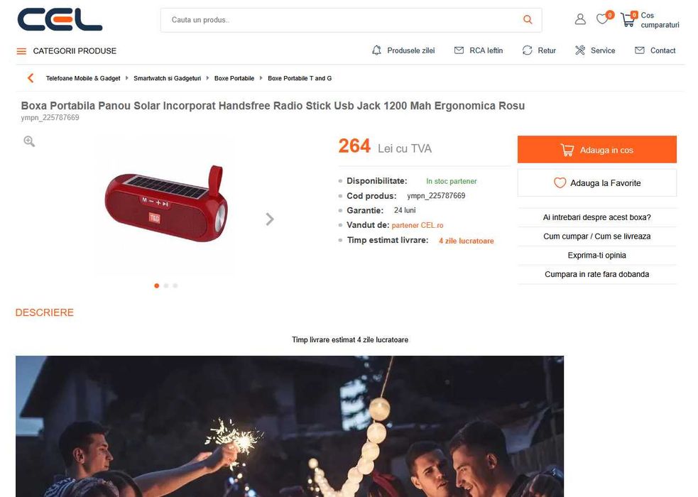Boxa portabila - TG 182, Bluetooth 5.0, Panou Solar IPX6 Radio FM Bass Puternic, Stick Usb Jack 3,5 Baterie 1200 Mah