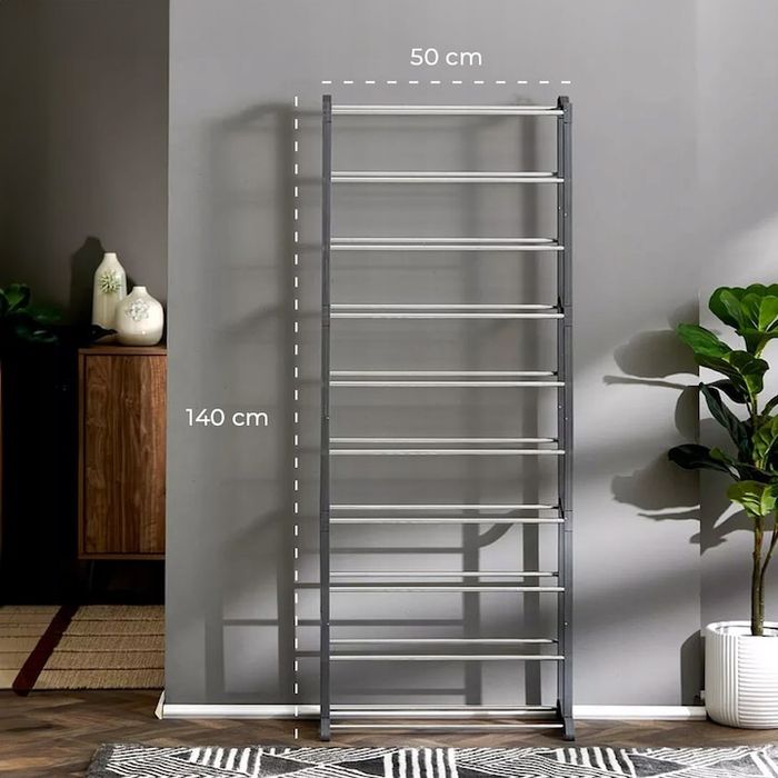 Рафт за обувки, 30 чифта, черен, 25x52x140см, пълен комплект