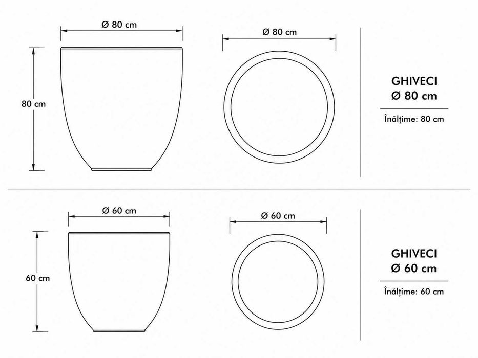 Ghivece si jardiniere premium din fibra de sticla - 60x60 si 80x80, culoare customizabila