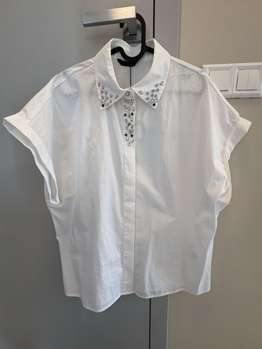 Риза с камъни Zara POPLIN SHIRT WITH JEWEL COLLAR