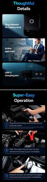 Baseus Mini Пусковое Устройство 600A с дизельным 2.5L/бензиновым 4.0L