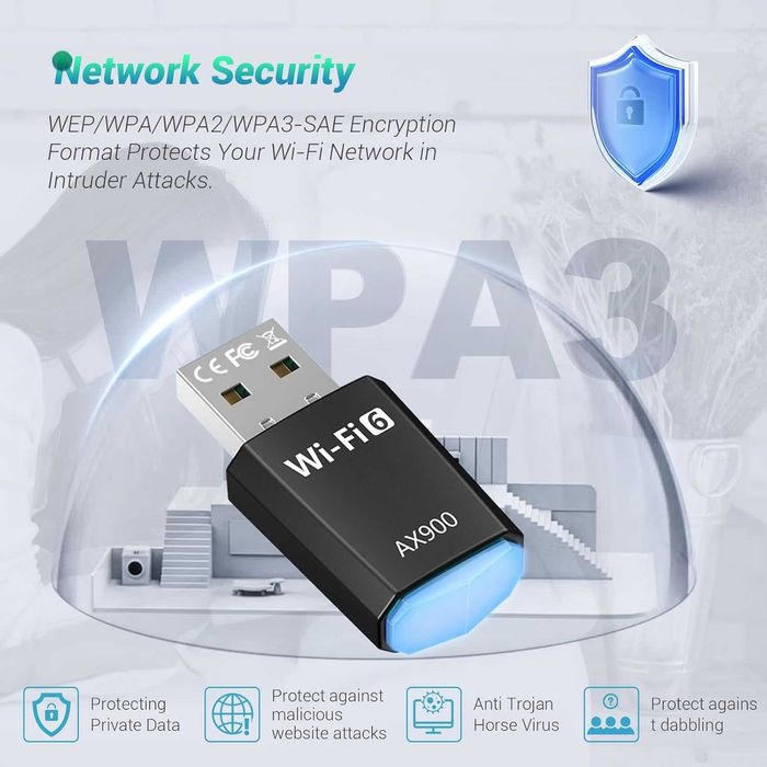 AX900 USB WLAN адаптер за компютър - двубандов 2.4GHz/5GHz с драйвер
