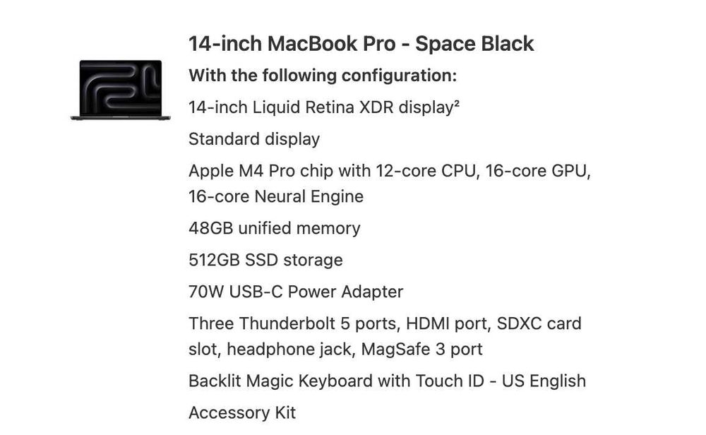 MacBook Pro M4 12CPU/16CPU/48GB RAM
