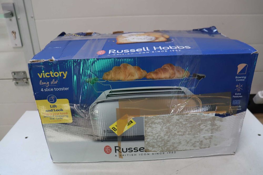Тостер от неръждаема стомана Russell Hobbs Victory, Неръждаема стомана (6 регулируеми нива на препичане, 1000W), лек ДЕФЕКТ