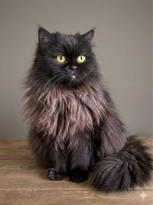 Роскошная черная дымчатая шотландская кошка