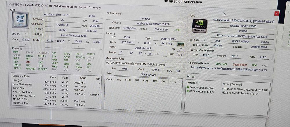 HP Z6 G4 Workstation|Xeon Silver 4114|32GB|P2000 5GB|SSD 512GB|HDD 1TB