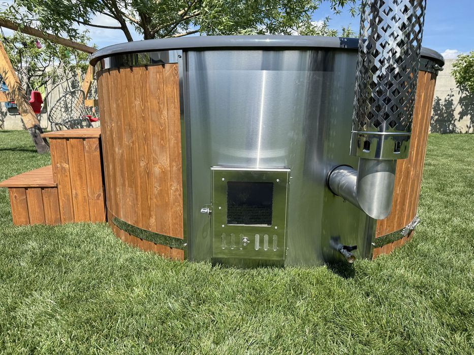 Ciubăr Premium din Fibră cu Hidromasaj, LED RGB – Izolat complet