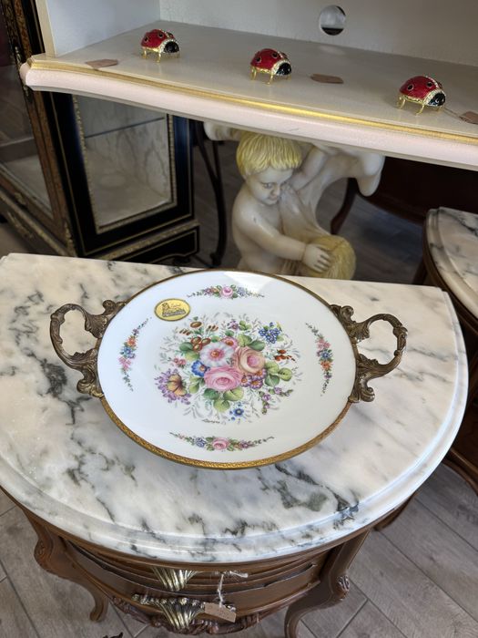 Platou/fructiera limoges “Vincennes” - portelan pictat manual si bronz