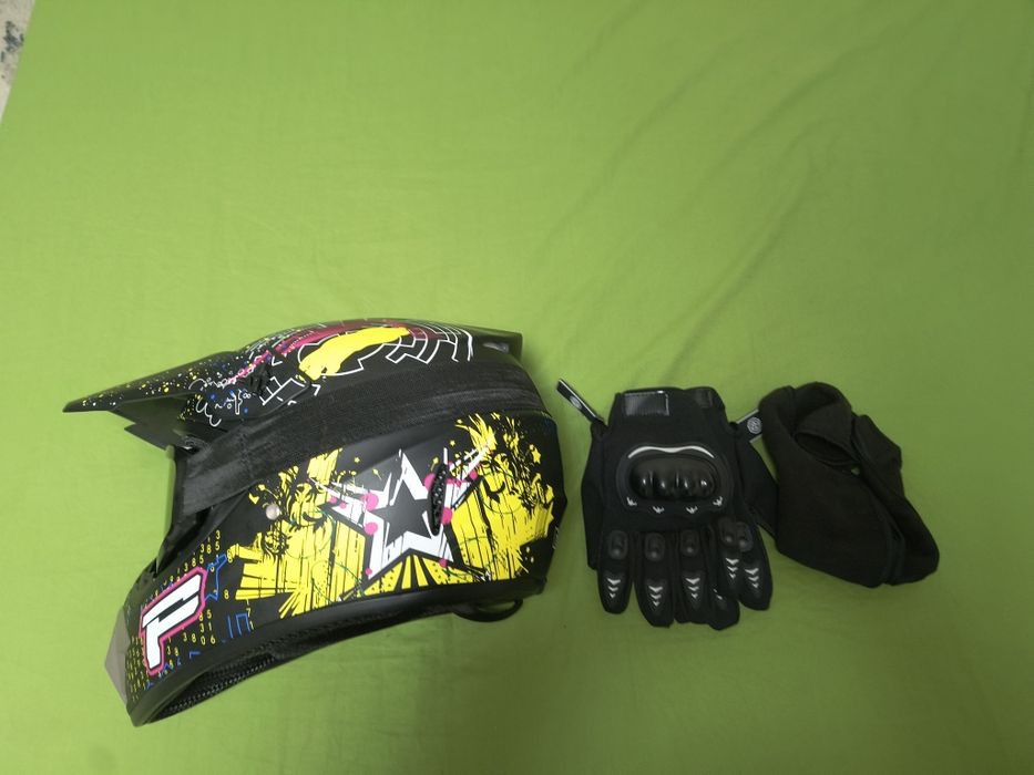 Set Cască Motocross / Enduro / ATV + Ochelari și Mănuși protecție+Cagula
