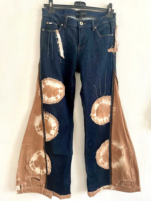 Дънки, дамски - бутикова изработка ръчно декорирани, уникат, редизайн